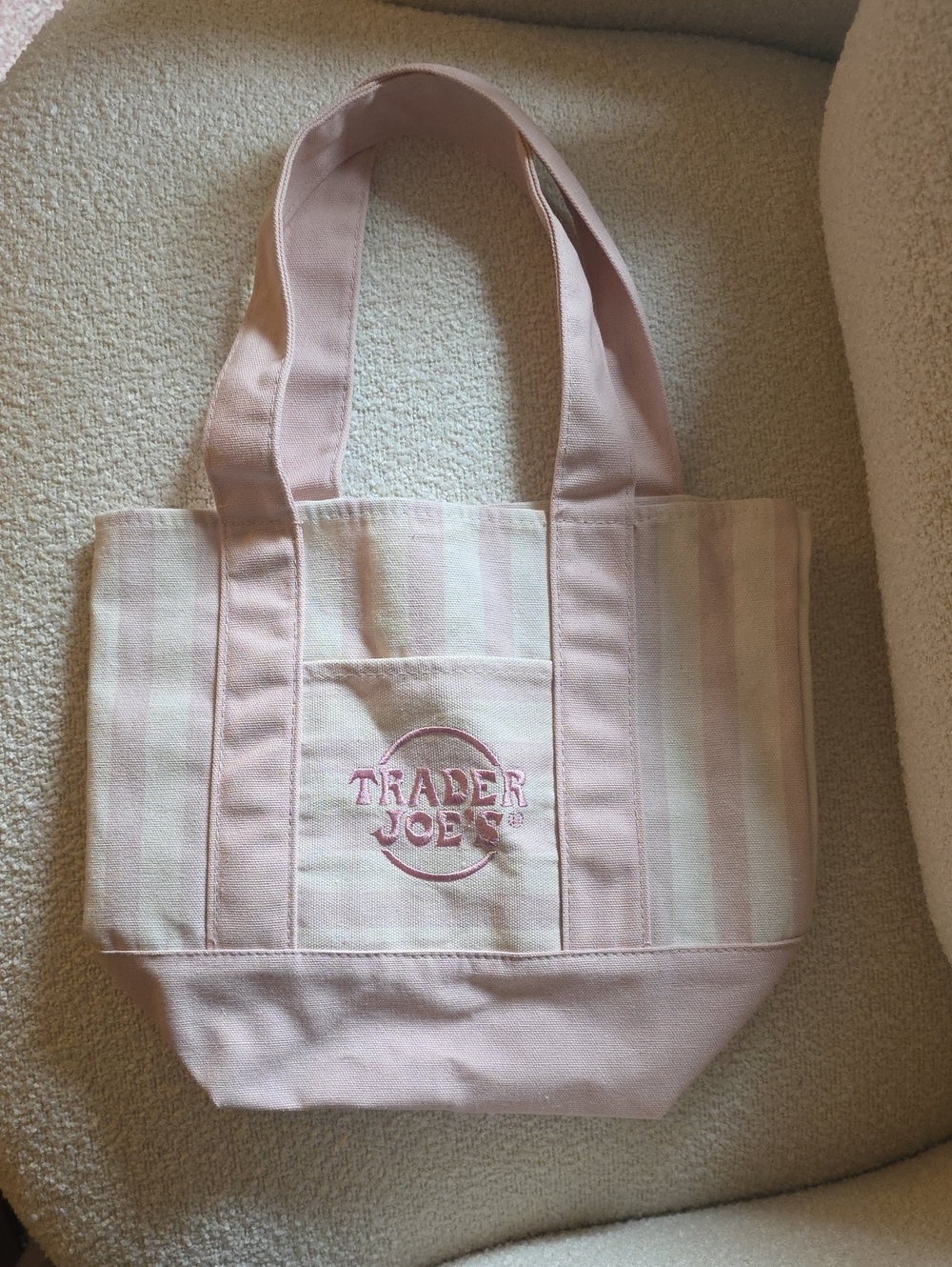 Trader Joe's Pink Stripe Canvas Tote Bag